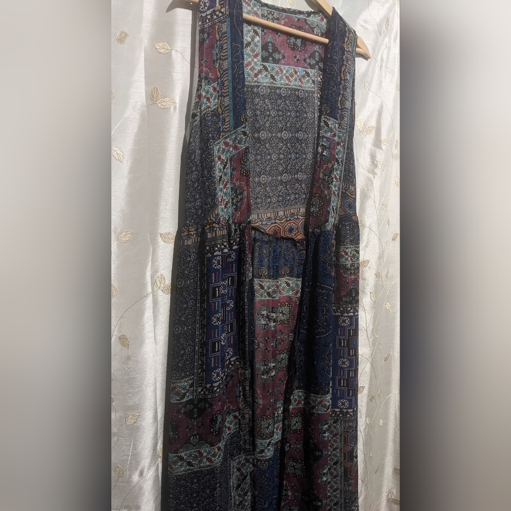 Boho Chic Multi Pattern Long Sleeveless Duster Sz… - image 4